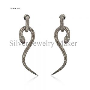 Ruby Eyes Diamond Snake Earrings Vintage Style 925 Silver Handmade Gold Jewelry