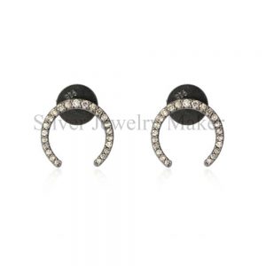 Sterling Silver pave Natural Diamond Horn Stud Earrings