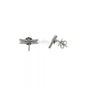 Natural Pave Diamond Silver Dragonfly Stud Earrings