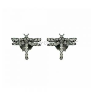 Pave Diamond 925 Sterling Silver Dragonfly Stud Earrings