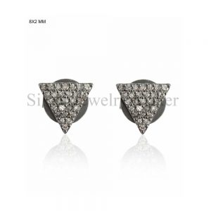 925 Sterling Silver Pave Diamond Triangle Stud Earrings Fine Jewelry