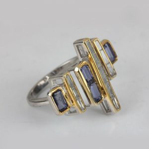 52x18 MM Tanzanite Baguette Diamond 925 Sterling Silver Ring