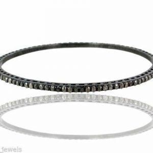 71*3 MM Sleek Bangle 3.54ct Pave Diamond 925 Sterling Silver Jewelry