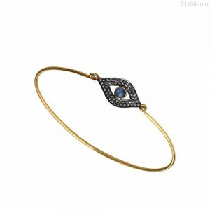 71*59 MM EVIL EYE Bangle Pave Diamond Blue Sapphire Gemstone 925 Silver Jewelry