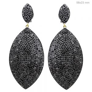 5.41CT Natural Diamond Studded Sterling Silver 14k Gold Dangle Earrings 58x23 MM