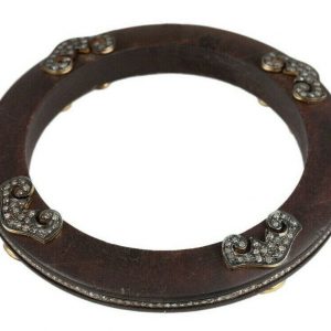 86x86 MM Pave 3.69ct Diamond 925 Sterling Silver Wooden Bangle Bracelet