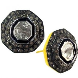 "12 MM Pave Diamond 925 Sterling Silver 14k Gold Fine Stud Earrings "