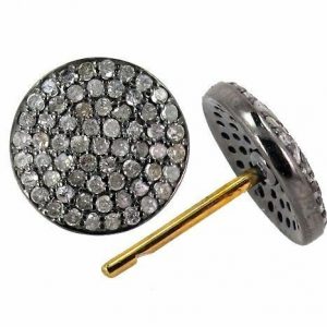 12 MM Pave Diamond 925 Sterling Silver 14k Gold Stud Earrings